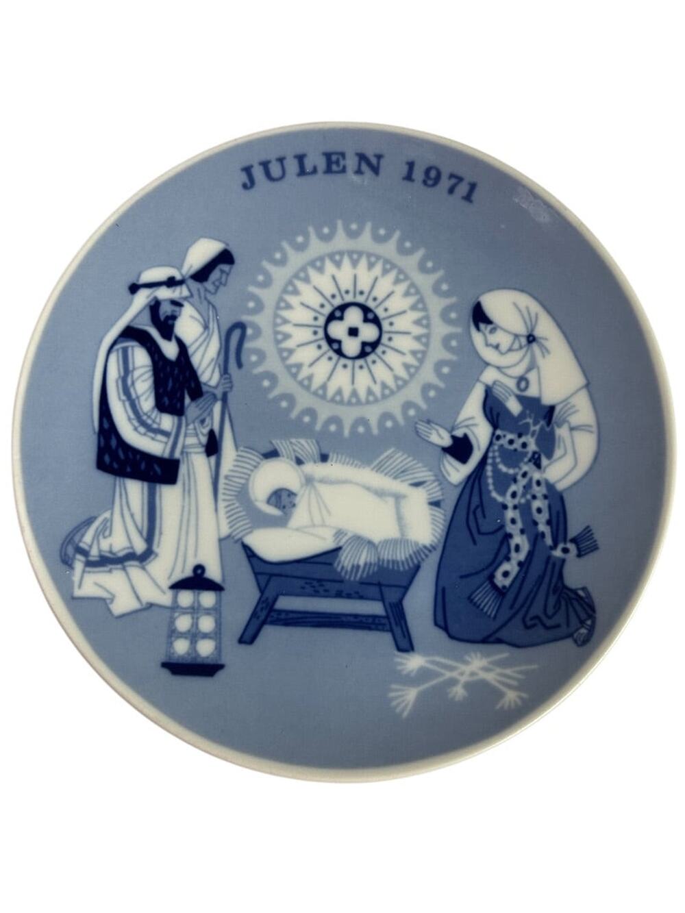 Porsgrund Norway Christmas Plate A Child is born Julen 1971 Blue 7"